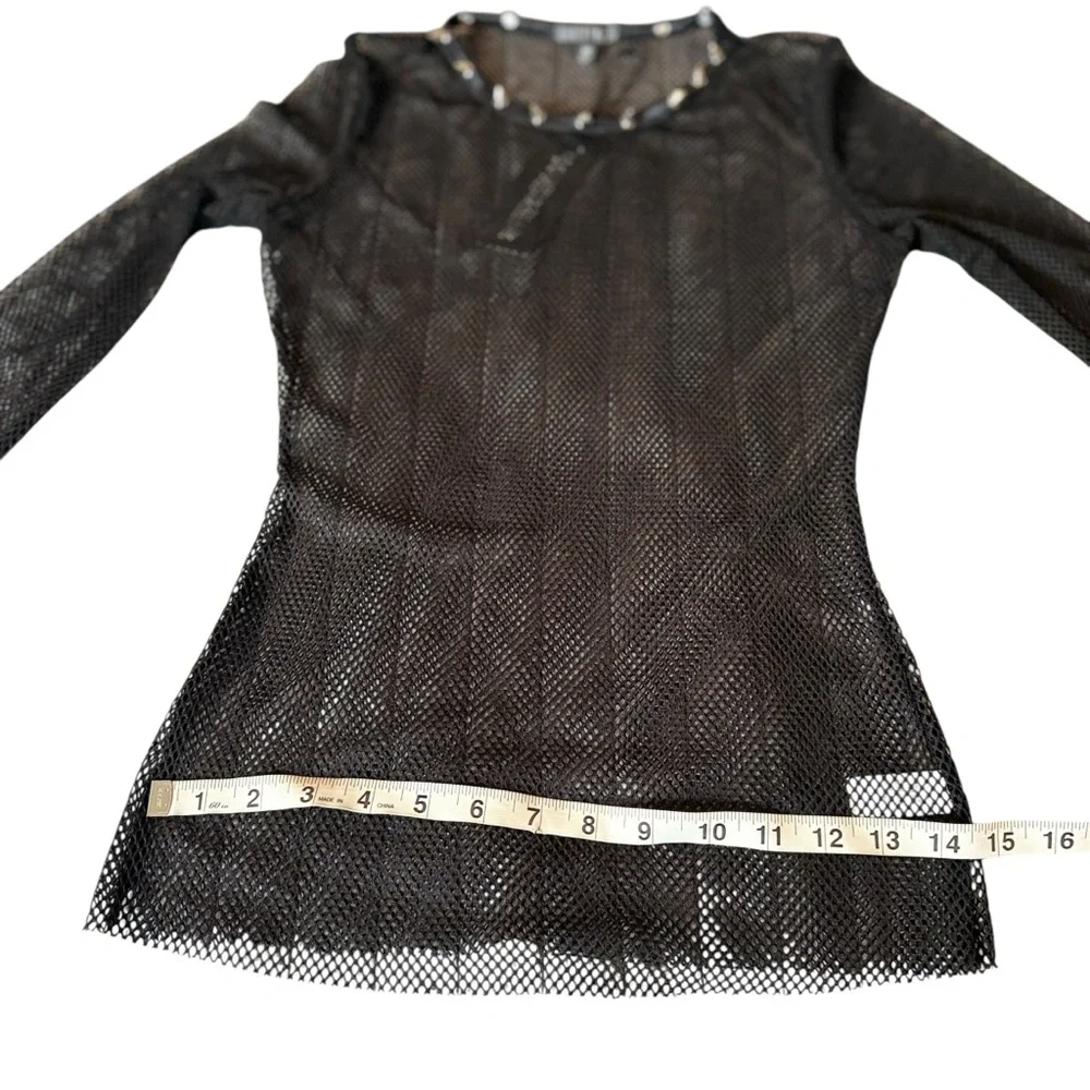 NWT CURRENT MOOD BLACK STUDDED MESH LONG SLEEVE TOP – SIZE M DOLLS KILL - Picture 6 of 13